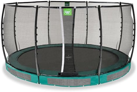 EXIT Toys Allure Premium Rundes Bodentrampolin - ø427cm - Extra Lange Federn für erfahrene Springer - Mit Fußschutzsystem - Premium-Sicherheitsnetz - Wasserdicht - Großes rundes Bodentrampolin - Grün