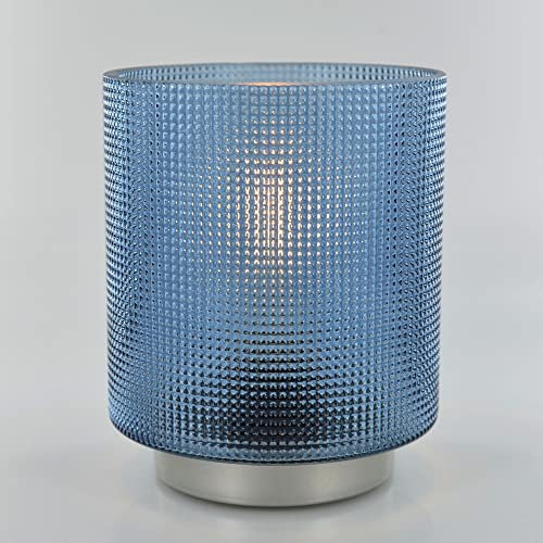Moroccan Style Blue Glass LED Lantern, table lamp, battery operated, cordless, fixed long life LED bulb