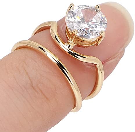 Strass-Fingernagel-Ringe, Frauen-Fingernagel-Ringe, Galvanisierte Kupfer-Nagel-Ringe, Exquisite, Stilvolle Nail-Art-Ringe für Tanzparty(3053 Gold)