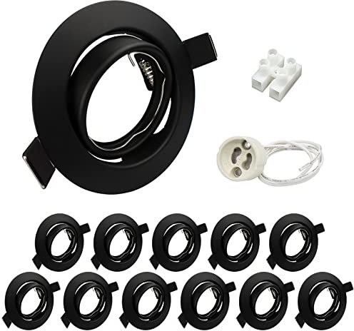 Wondlumi 12x LED Einbaustrahler GU10 Set Einbaurahmen Schwenkbar Schwarz Matt Rund Einbauleuchten LED Einbaustrahler 230V inkl. GU10 Fassung