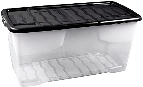 Strata Curve Aufbewahrungsbox mit schwarzem Deckel,80 Liter, 80x40x37cm - transparent