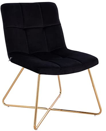 SVITA Lynn Sessel Flauschig Stuhl Gemütlich Loungesessel Cocktailsessel Clubsessel Polsterstuhl ohne Armlehnen Goldene Beine Samt-Polster Schwarz