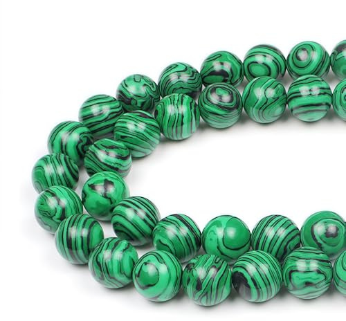 MJDCB Round Stone Beads 12mm Synthetic Malachite Loose Gemstone Beads for Jewelry Making Bracelet Necklace 30pcs