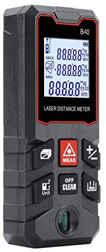 Laser Entfernungsmesser 40M, ±1.5 mm Genauigkeit Lasermessgerät mit Libellen Wasserwaage Messeinheit M/In/Ft, Satz des Pythagoras, Fläche und Volumen Mehreren Messmodi, IP54