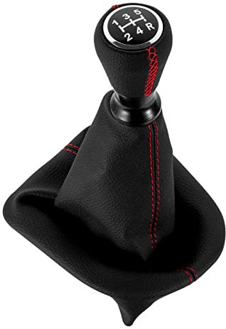 DOMENICA 5 Velocidades Pomo Palanca de Cambios Cuero con Funda Compatible de Peugeot 207 307 308 607 608 Citroen C3 C4 C5 (Rojo)