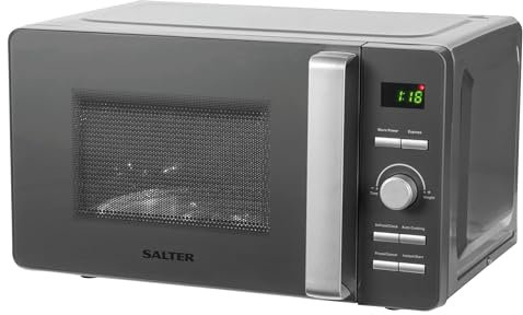 Salter EK5653 Cosmos 20L Digital Microwave – 27cm Glass Turntable for Even Cooking, Auto Cook Programmes & Defrost Settings, 60 Minute Timer Dial, LED Display,800W, 33(D) x44(W) x34cm(H) Grey