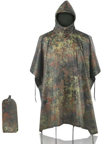 Fousam Camouflage-Regenponcho, vielseitig verwendbar, wasserdicht, für Jagd, Wandern, Reisen, Camping