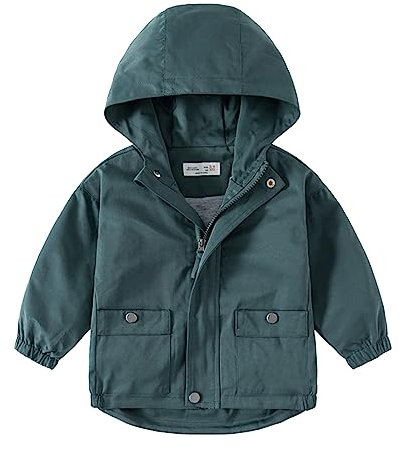 Volunboy Bambini Cappotto Giacca a Vento Con Cappuccio, Unisex Autunno Antivento Stampa Giacche(Taglia 110,Puro Verde,3-4 anni)