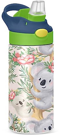 Kcldeci Borraccia termica con cannuccia, per sport e viaggi, con simpatico koala, mantiene il freddo per 24 ore e il caldo