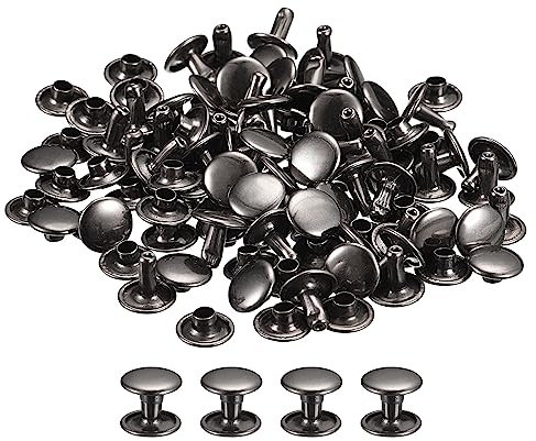 QUARKZMAN Remaches de Cuero 50 Kits, Remaches de Doble Tapa 9mm, Altura 8mm, Remache de Pernos Metálicos para Reparación Artesanía Cuero DIY Monedero Cinturón Bolsa Zapato, Pistola-Negro