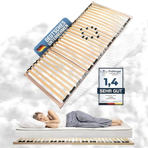 Coemo Stabiler 7-Zonen Lattenrost Basic | Lattenrahmen starr 120 x 210 cm | 30 Leisten | Duo-Kappen | Härtegrad-Regulierung 4-Fach einstellbar | Bettrahmen Buche Rahmen | Made in Europe