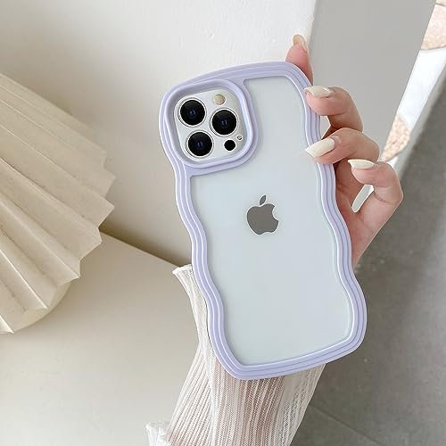 QLTYPRI Compatible with iPhone 15 Pro Case, Cute Curly Wave Frame Clear Case for Girls Women, Transparent Soft Silicone TPU Bumper Shockproof Protective Phone Cover for iPhone 15 Pro - Purple