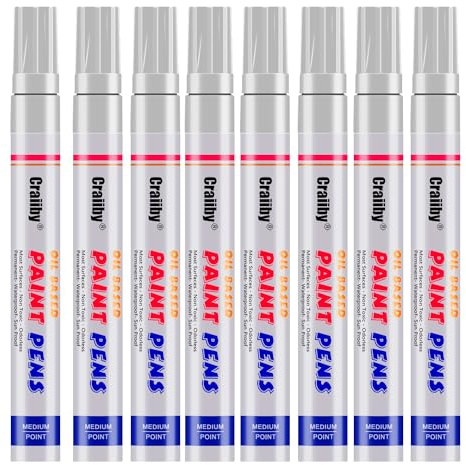 White Paint Markers, 8 Pack Oil-Based Waterproof Quick Dry and Permanent Paint Pen Set for Rocks Painting, Wood, Plastic, Canvas, Glass, Mugs, Metal, Tire, Stone, DIY Craft