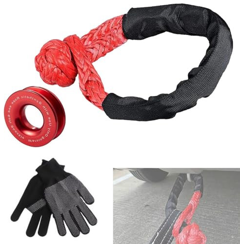 Soft Grillo, Corredo della Corda 'argano 'anello di Salvataggio, Anello per Verricello Rinforzato Morbido Blocco,Resistenza alla Rottura Soft Grillo Corda per Recupero Fuoristrada Jeep Veicoli (Rosso)