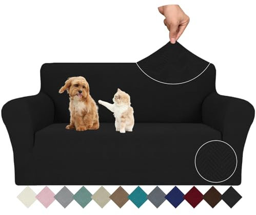 Ystyle Stretch Sofa Überzug 2 Sitzer, Sofabezug rutschfest Mit Armlehne, Elastische Couch Überzug Jacquard, Universal Sofa Cover Moderne, Sofaschoner Hund Katze Für Wohnzimmer, Schwarz