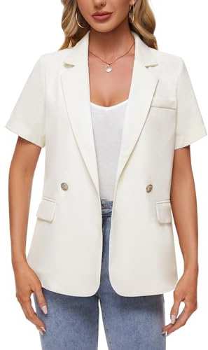 MINTLIMIT Womens Blazer Short Sleeve Jacket Blazers Notched Lapel Casual Elegant Button Closure Workwear Flap Pockets Front Lined