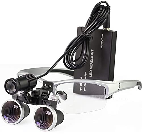 Dentist Lupenbrille Mit Licht Werkzeuge Fachmann Betrieb Binokular Lupen Surgical Brillenlupe Für Zahnarzt Kopf Montiert Loupes Optisches Glas Verwendung Der Kosmetischen Chir(Size:2.5X,Color:Silver)
