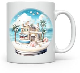 MAXIKIWI Glatte, langlebige Keramik-Kaffee- oder Teetasse für Zuhause oder Büro, perfekt für jeden Anlass, Vintage-Weihnachts-Schneekugel, 350 ml