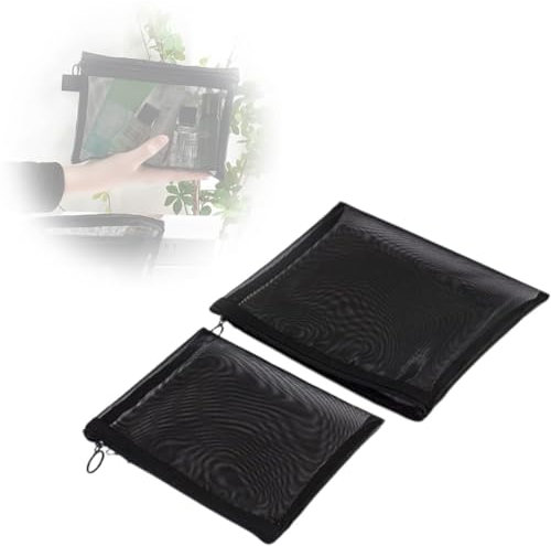 2 pezzi Busta da Viaggio per Cosmetici,borsa da toilette,borsa da lavoro donna,pochette make up,borse mare donna,trousse trasparente,pochette uomo,Borsa cosmetica in rete nera