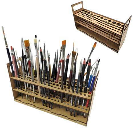HobbyHold Pinselhalter 78 Öffnungen - Modellbau Stifthalter Holz | Schreibtisch-Organizer für Pinsel und Stifte - vielseitige Aufbewahrung für Malpinsel, Buntstifte, Marker, Bastelzubehör