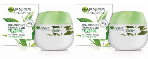Garnier Crema Viso Idratante Opacizzante SkinActive, Ottima per Pelli Miste o Grasse, Arricchita con The Verde, 50 ml, Confezione da 2