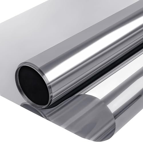 Mgood Pellicola per Vetri Finestre Unidirezionale Privacy 44.3x200cm, Pellicola Specchio per Vetri Finestre Anti UV Controllo del Calore Pellicola Oscurante per Vetri per Ufficio Casa, Argento-argento
