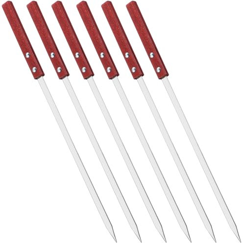 INOOMP 6pièces Brochettes Acier Inoxydable Pour Barbecue De Brochettes Plates Avec Poignées Bois Idéales Pour Griller Viande Et Kebab Accessoire De Cuisine Pour Camping Et Picnics