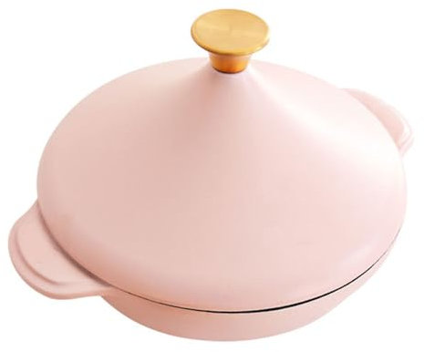 Mswborml Tower Shape Cast Iron Casserole Dish with Lid, 26cm/10.2in Cooking Pot Nonstick, Pink Cookware Cast Iron Dutch Oven with Dual Handle, Large Cast Iron Pot, Oven Safe and Dishwasher Friendly