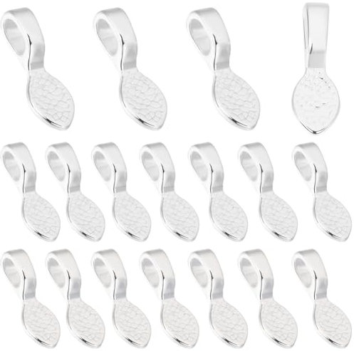 Beebeecraft 1 Box 30Pcs Glue on Bails Leaf Pendant Bails Charms 925 Sterling Silver Plated Flat Pad Shovel Charms Connector for Jewelry Making DIY