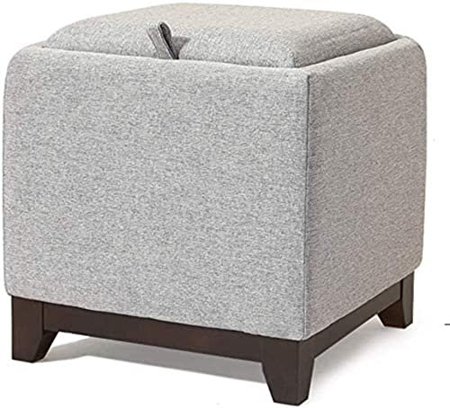 DAMOIFFP Upholstered Footstool Ottoman Fabric Storage Tray Top,Square Cube Pouf Footrest Stool Solid Wood With Tray Single Seat Saddle Storage Footstool