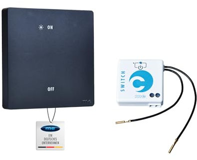 Cuveo Funkschalter Set - Funkschalter mit Wandtaster | Funktionsfähiges Set & Energiesparend | Schalter und Dimmer (2, Schwarz 1er Wandtaster, Unterputz-Schalter Mini)