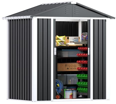 SUPEER Metall Gerätehaus 3 m² mit Satteldach,H185cm*L162cm*W120cm Geräteschuppen Garten Schuppen Gartenhaus(schwarz)