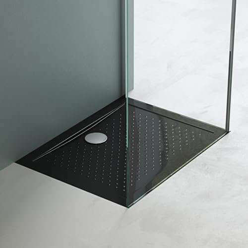 Mai & Mai Lucia Shower Tray 80 x 100 cm Non-Slip Rectangular 4 cm Height Black