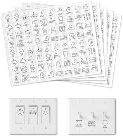 GOMAKERER 400pz Etichette Adesive per Interruttore Della Luce, 34 Designs Adesivi ID Interruttore Trasparenti Adesivi Etichetta Centralino Nero per La Casa, Cucina, Bagno, Scuola D'Ufficio, 19x19mm