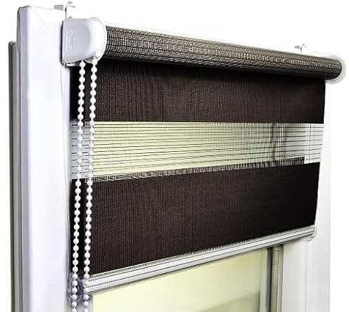 Rollos für Fenster ohne Bohren Klemmfix – Doppelrollo Tag Nacht Duo Rollo – Fenster Rollos für Innen Klemmfix ohne Bohren – 65 x 150 cm – Braun – Voppi