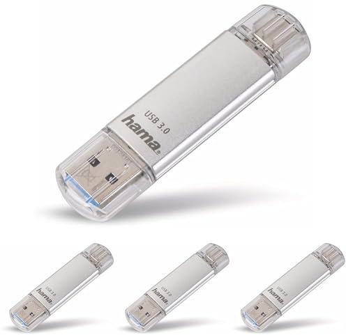 Hama 32GB USB-Speicherstick mit USB 3.0&USB 3.1-Type-C (2-in-1 USB-Stick, z.B. für Android Handy, Tablet, Computer, Notebook, MacBook, OTG, 40MB/s) USB-Typ-C Handy-Stick, Doppel Memory-Stick Silber