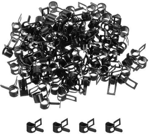sourcing map 100 Pcs Fuel Line Clamps Spring Band Hose Clamps, 6mm Silicone Air Tube Vacuum Hose Water Pipe Low Pressure Clamps Assortment Kit, Black