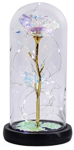 Rosa, rosa artificiale - selezione regalo rosa | Rosa brillante creativa nel bicchiere e romantico arcobaleno di Natale per donne, moglie