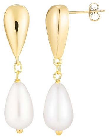 AstraGlam 14K Vergoldete Perlenohrringe – Tropfenförmige Ohrringe Hängend mit Perlenanhänger – Elegante Ohrringe Gold Hängend für Damen und Hochzeit