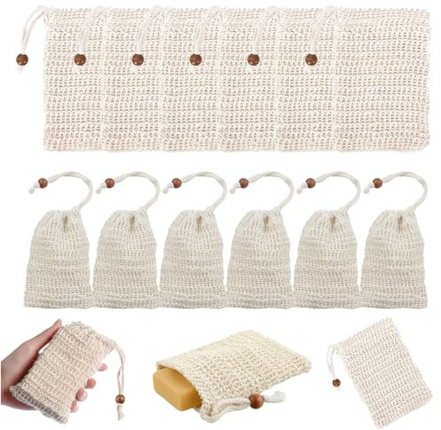 12 pcs Sisal Soap Bag Natural Safe and Durable Sisal Fiber Soap Bag Saver Pouch Exfoliating Soap Bag for Foaming and Drying The Soap Shower Bath Exfoliating