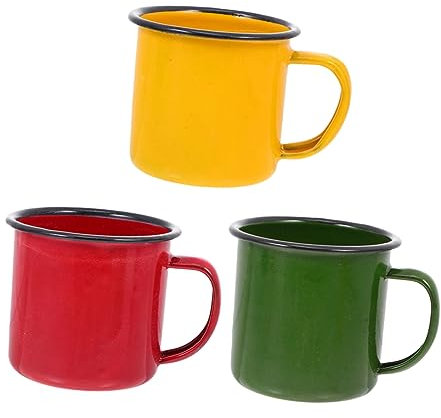 Mobestech 3piezas Tazas De Esmalte Retro Para Niño Niña Tazas De Agua Multifuncionales Diseño Clásico Antideslizante Saludables Y Duraderas Para Uso Diario