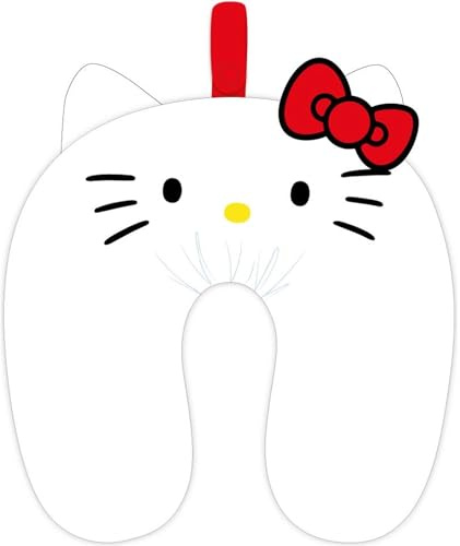 Hello Kitty Reisekissen, weiches U-Design in Weiß mit Ohren und klassischem besticktem Gesicht für Kinderhalskissen, bequem und niedlich