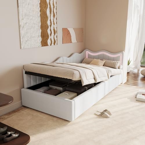 BSCFHCZ Ausziehbares Schlafsofa, Polsterbett 90/180x200cm, Tagesbett Multifunktionsbett Gästebett, Couch Bett 2 Sitzer,Bett mit Lattenrosten für Wohnzimmer (Weiß + Teddy-Samt)