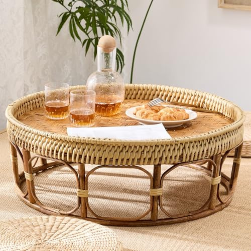 JINGSHIQIAOPL Japanischer Tatami-Couchtisch, Rattan Runder Niedriger Tisch, Japanische Möbel für Wohnzimmer, Schlafzimmer und Picknick Im Freien(26x26cm/10x10in)