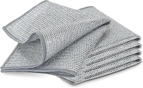 Prime Supplies Non-Scratch Stainless Steel Dishwashing cloths Set of 5 Double-Layer Wire dishcloth for Wet & Dry Use Multipurpose Scrubbers for Cookware, Sinks, and Stove Tops, 20cm x20cm