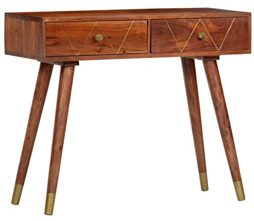 SKTQYQO Konsole aus massivem Akazienholz mit zwei ausziehbaren Schubladen, Vintage-Tisch für Wohnzimmer und Eingang, Bernstein-Finish poliert und lackiert, elegantes Möbelstück