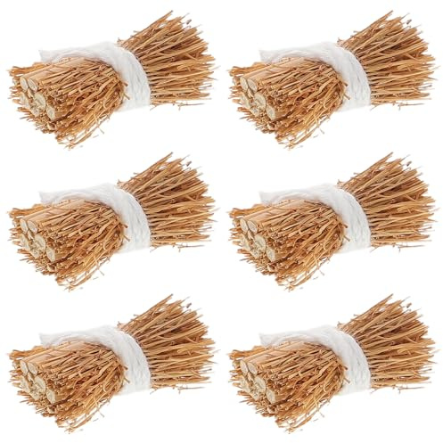 Mikinona 6 Stück Miniatur Heu Puppenhauszubehör, 2,5cm, Gras | Realistische Details, Handgefertigt, Khakifarben, Zubehör für Krippen, Spielzeugheu