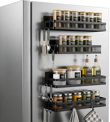 Cong.Lai Magnetisches Gewürzregal für Kühlschrank: 4 Pack Magnetregal, 2 große und 2 kleine Regale | Magnetisches Kühlschrankregal Platzsparende Küchenorganisation