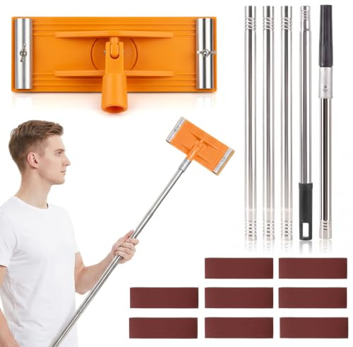 Pole Sander for Walls,360° Swivel Head, 1.3M Extension Pole | Includes 8 Sandpaper Sheets,Sandpaper Holder,Ceilings & Floors,Heavy Duty Sanding Pole,Corner Sander for Drywall