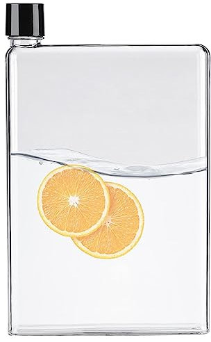 Bouteille d'eau plate 750 ml A5 en plastique réutilisable sans BPA pour l'école, les activités en plein air, la gym, le cyclisme, la randonnée (transparent)